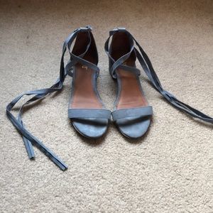 Light blue heeled ribbon sandals